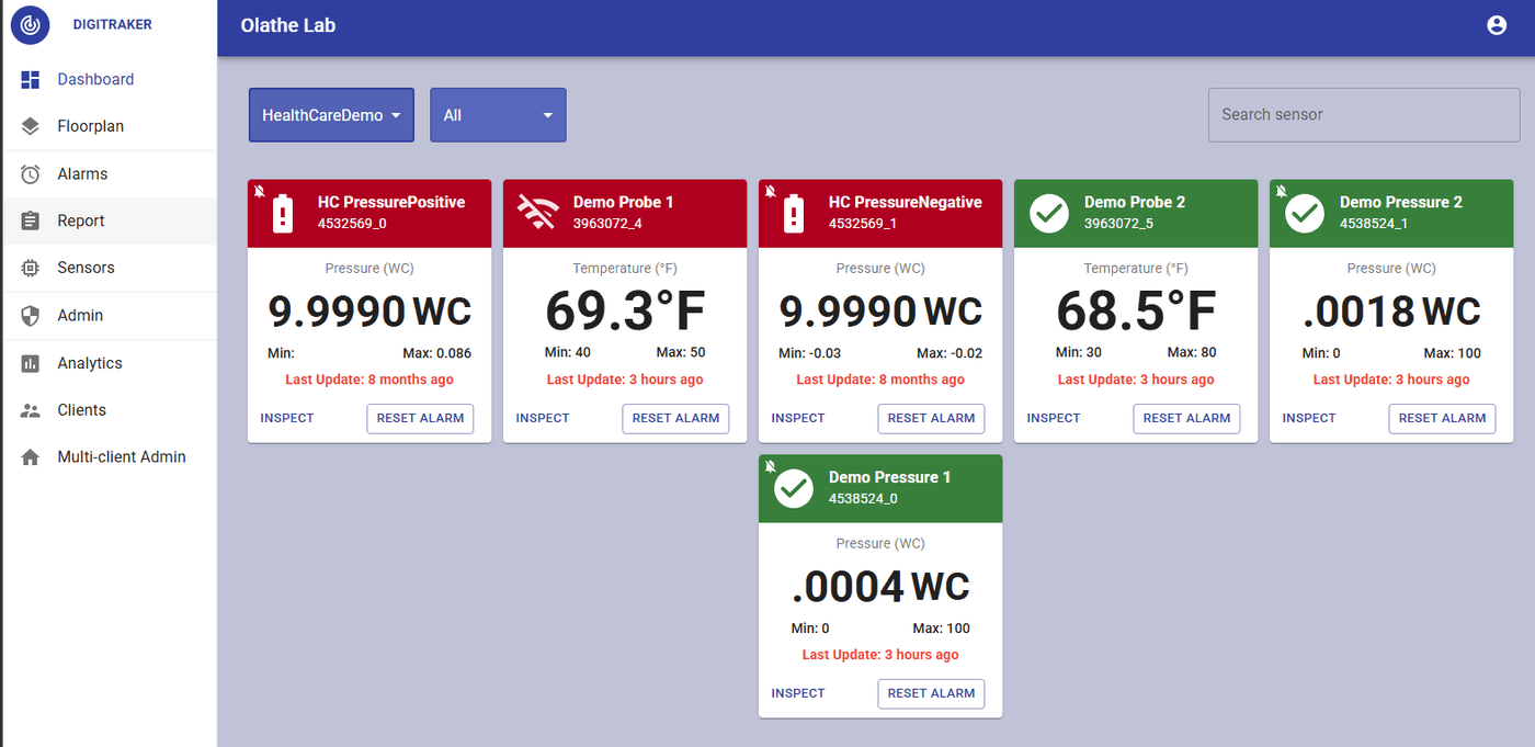 Digitraker sensor monitoring dashboard